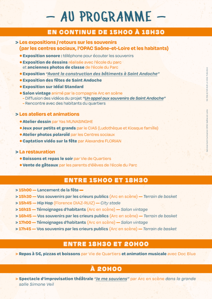 « Appel aux Souvenirs de Saint-Andoche » : un temps festif de restitution le 13 septembre à l’Espace Simone Veil