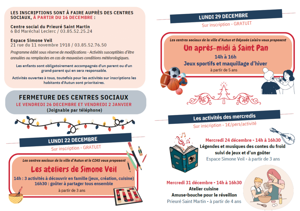 Programme des vacances de fin d'année dans les centres sociaux