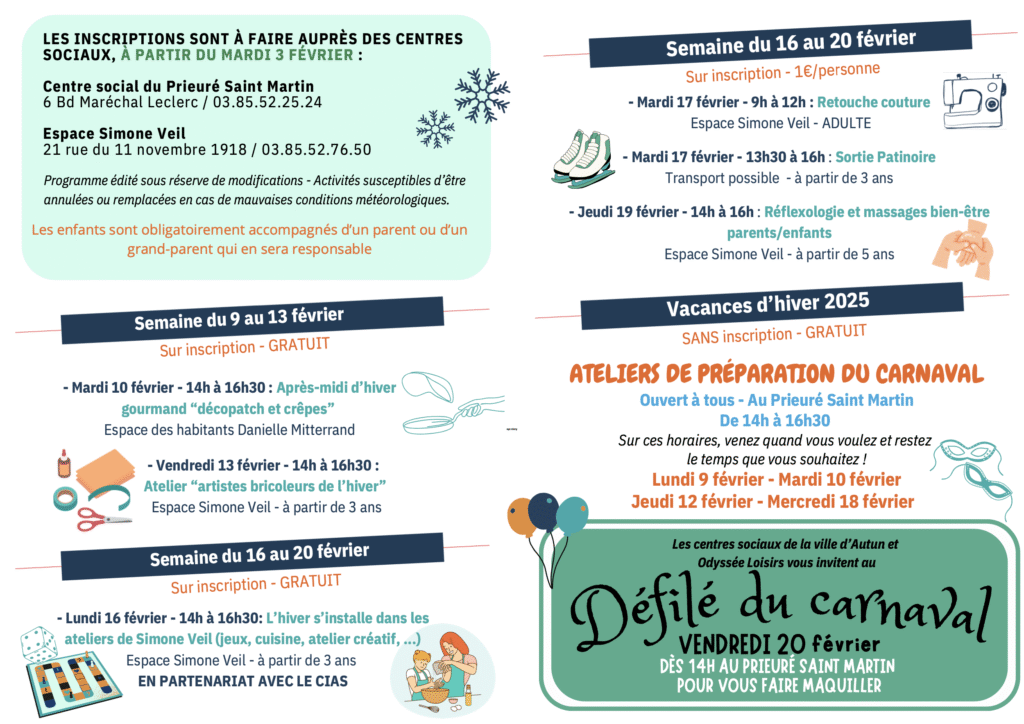 Programmation des vacances d'hiver dans les centres sociaux