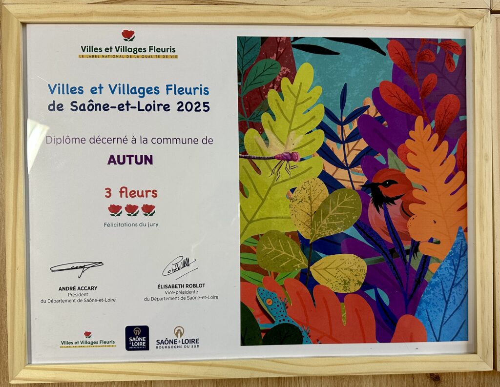 Diplôme Ville et Villages Fleuris 2025, Autun 3 fleurs et félicitations du jury