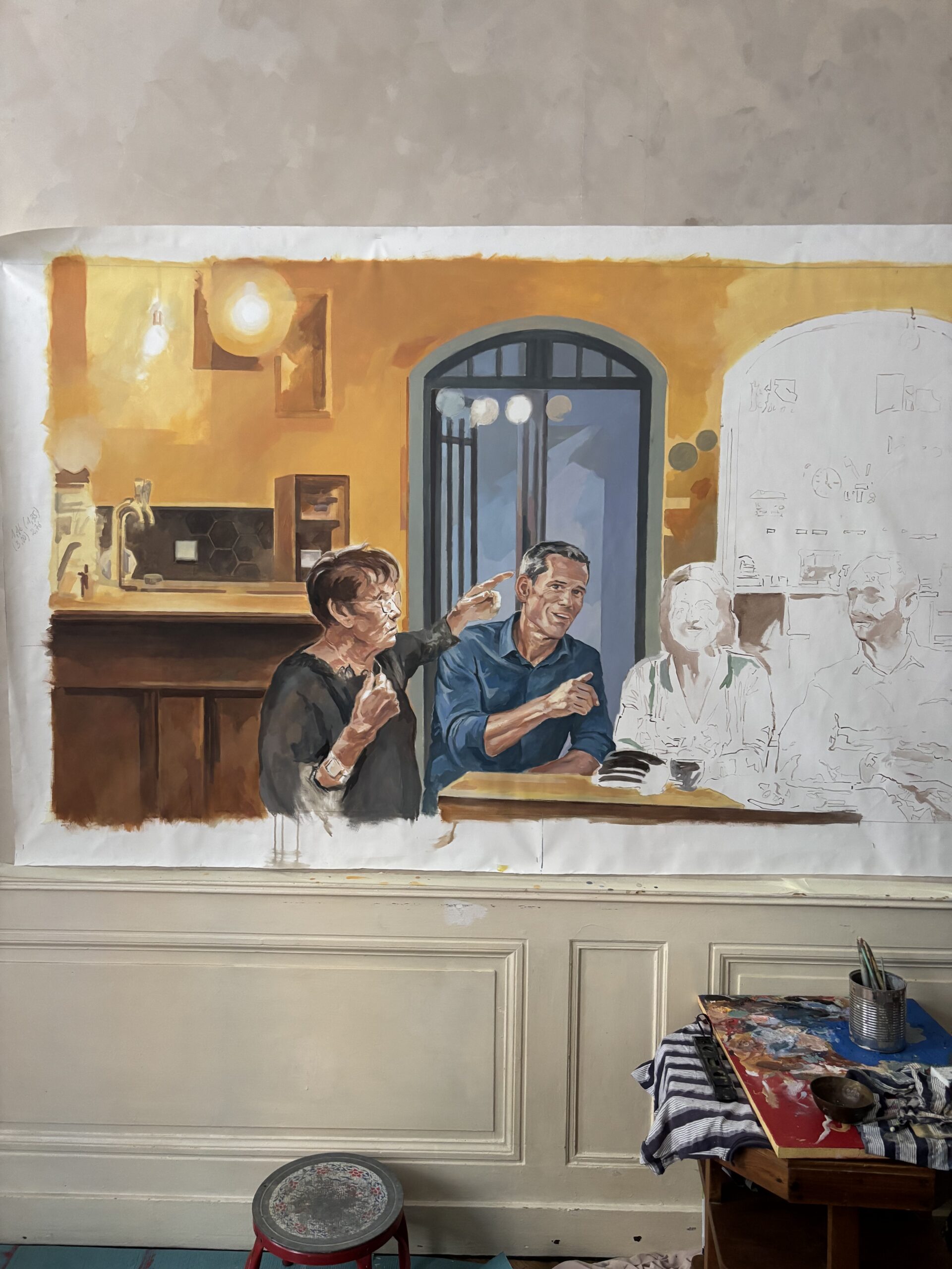 Une fresque monumentale en préparation au café Chez Daddy