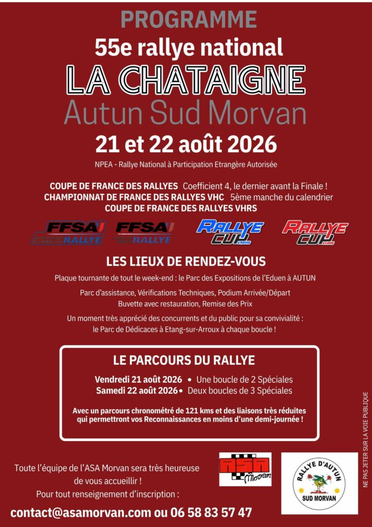 Programme 55e rallye national La Châtaigne Autun Sud Morvan