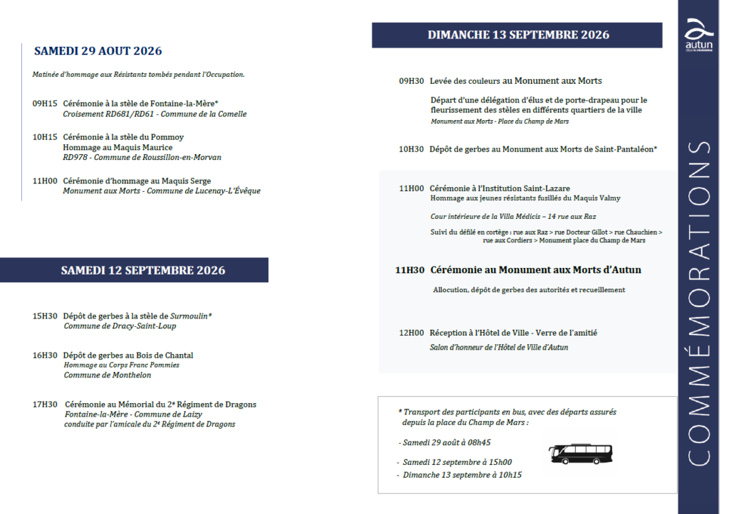 Programme des commémorations du 82e anniversaire de la Libération d'Autun et de l'Autunois